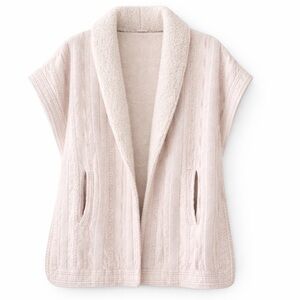 Faune Shawl Collar Cotton Knit Cardigan Vest Oatmeal Cream Size Medium